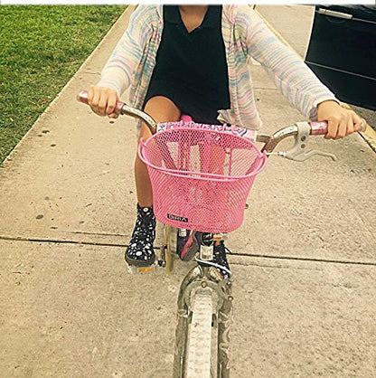 Basket with Hooks, Front, Removable, Wire mesh Small, Kids Bicycle Basket - color: Yellow/Orange