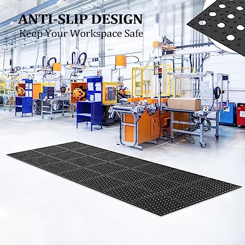 ROVSUN Rubber Floor Mat with Holes, 3x7 FT Hollow Large Mat Roll, Anti-Fatigue/Non-Slip Drainage Mat, for Industrial Kitchen Restaurant Bar Bathroom, Indoor/Outdoor Cushion - size: 83"L x 35.4"W x 0.4"Th