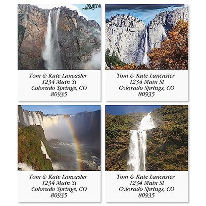 Top Ten Waterfalls Square Return Address Labels (10 Designs) - Set of 144 1-1/8" x 2-1/4" Self-Adhesive, Flat-Sheet Label - style: Top Waterfalls