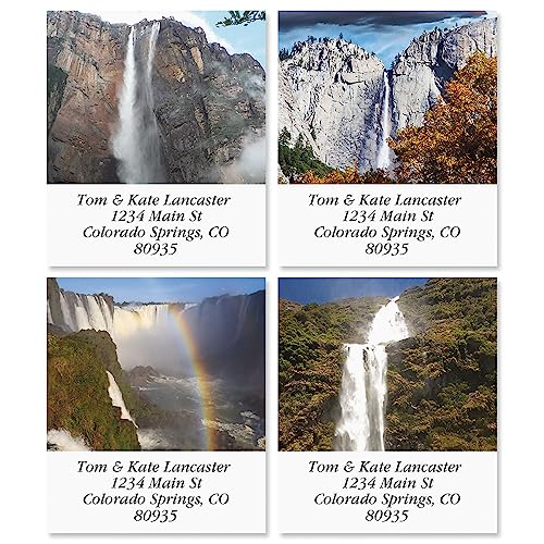 Top Ten Waterfalls Square Return Address Labels (10 Designs) - Set of 144 1-1/8" x 2-1/4" Self-Adhesive, Flat-Sheet Label - style: Top Waterfalls