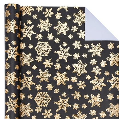 WRAPAHOLIC 3D Kraft Christmas Wrapping Paper Roll - Mini Roll - 17 Inch x 16.5 Feet - Gold and Black Snowflake Wrapping Paper with Embossed Perfect for Christmas, Holiday, Party Celebration - color: Christmas Snowflakes - Black & Gold, size: 17 inch x 16.