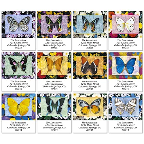 Colorful Images Butterfly Return Address Mailing Labels, Personalize with Name & Addresses, Set of Self Adhesive, Easy Peel Flat Label Sheets (Flower-Square) - color: Flower-square