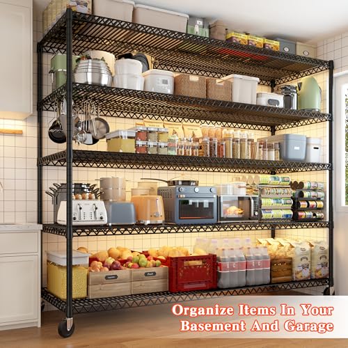 REIBII 5-Tier Heavy Duty Shelving with Wheels, 3200LBS Storage Rack - size: 60''W X 18'' D X 73'' H