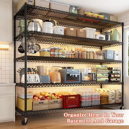 REIBII 5-Tier Heavy Duty Shelving with Wheels, 3200LBS Storage Rack (Pack of 2) - size: 5 Tier 60" W x 18" D x73"H (Pack of 2)