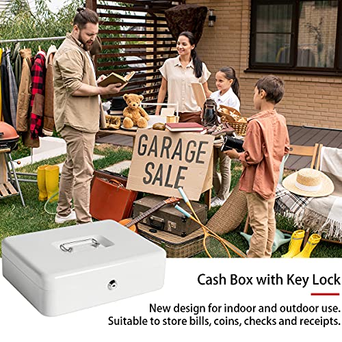 Cash Box with Money Tray and Key Lock, Parrency Large Money Box, 11 4/5" x 9 2/5" x 3 1/2", (XLarge with Key Lock White, XLarge) - color: White, size: XLarge（11.8")