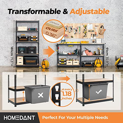HOMEDANT Black 35.9" W 5 Tier Storage Shelves Garage Shelving Unit Metal - color: Black, size: 35.9"W x 16.2"D