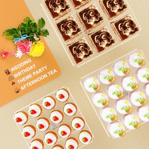 Bakzon 3 Piece Cupcake Stand, Acrylic Dessert Table Display Set, Clear Square Serving Trays for Birthday, Wedding, Baby Shower
