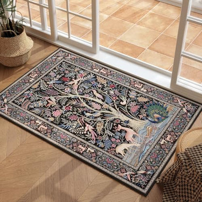 Rugcomf Small Area Rug 2x3 Door Mat Washable Tree of Life-Patterned, Black - color: Black—tree of Life-patterned, size: 2' x 3' (Rectangular)