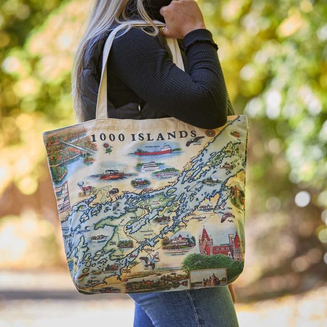 Xplorer Maps Canvas Tote Bag with Handles, Cloth Grocery Shopping Bag, Reusable & Eco-friendly Bag, 100% Cotton, Washable - color: 1000 Islands