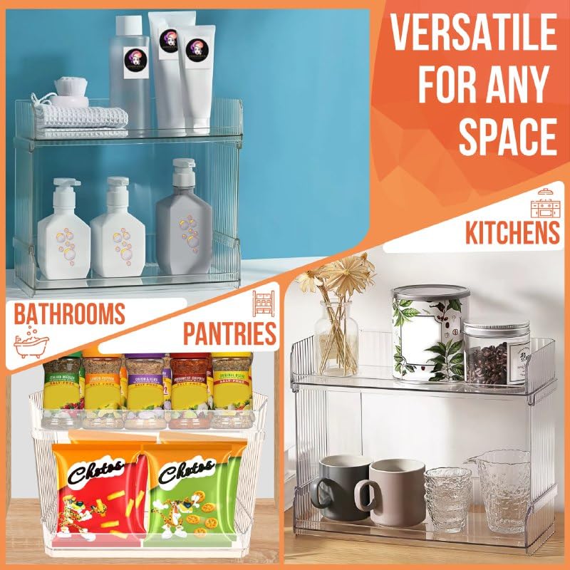 Skywin Stackable Plastic Storage Bins Open Front, 2-Tier - Clear