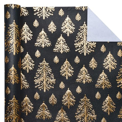 WRAPAHOLIC 3D Kraft Christmas Wrapping Paper Roll - Mini Roll - 17 Inch x 16.5 Feet - Gold and Black Christmas Tree Wrapping Paper with Embossed Perfect for Holiday, Party Celebration - color: Christmas Tree - Black & Gold, size: 17 inch x 16.5 feet