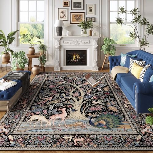 Rugcomf Large Area Rug 8x10 Washable Non Slip Tree of Life-Patterned, Black - color: Black—tree of Life-patterned, size: 8' x 10' (Rectangular)