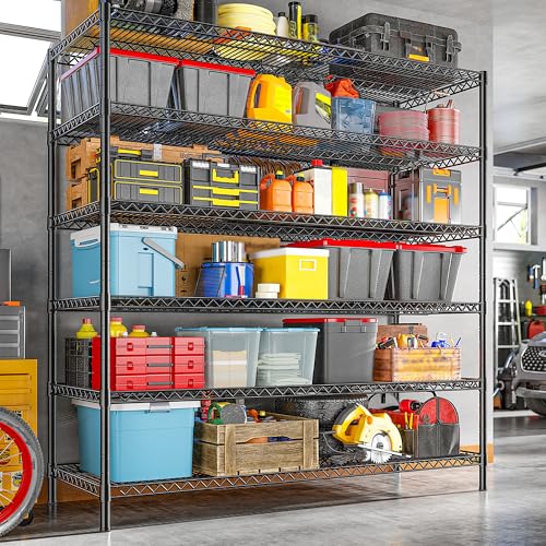 REIBII 6-Tier Heavy Duty Wire Shelving Unit, 3840LBS Storage Shelf Rack - size: 83"H x 55.5"W x 18"D