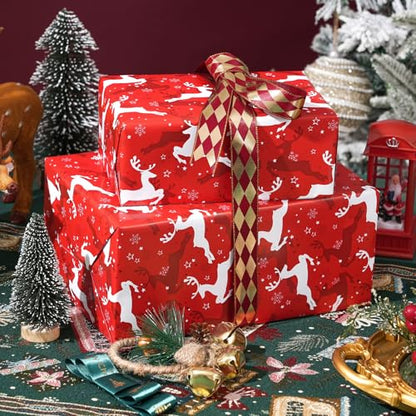 Ulmasinn Reversible Christmas Wrapping Paper - 17" x33ft Double Sided, Red Nordic Reindeer & Snowflake, Heavy Duty & Wrinkle-Free, Xmas Gift Wrap for Presents - color: Christmas Red Reindeer