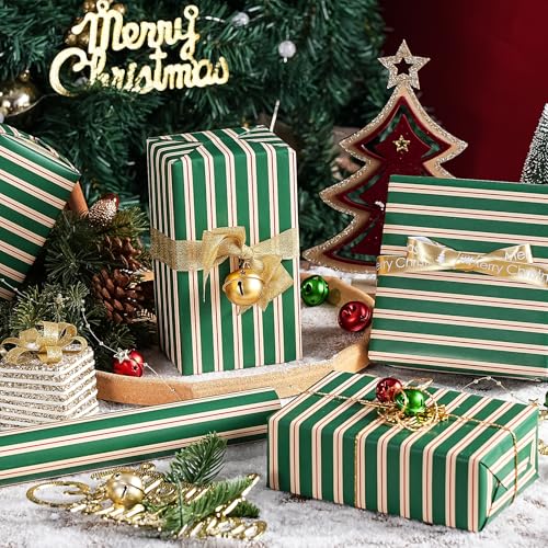WRAPAHOLIC 30 Inch Reversible Stripe Wrapping Paper - 30 Inch x 33 Feet - Elegant Red and Green Stripe Wrapping Paper for Christmas, Birthday, Wedding, Baby Shower - color: Stripes - Red & Green, size: 30 inch x 33 feet