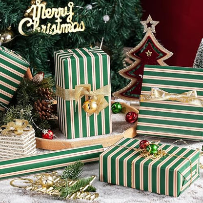 WRAPAHOLIC 30 Inch Reversible Stripe Wrapping Paper - 30 Inch x 33 Feet - Elegant Red and Green Stripe Wrapping Paper for Christmas, Birthday, Wedding, Baby Shower - color: Stripes - Red & Green, size: 30 inch x 33 feet