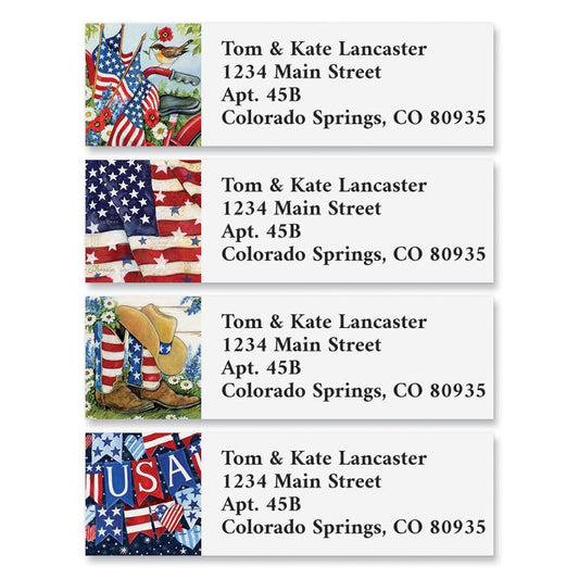 Colorful Images Old Glory Return Address Mailing Labels, Personalized in The USA with Names & Addresses, Set of 240 Self Adhesive, Easy Peel Flat Label Sheets, ⅝ x 2", 4 Designs - style: Old Glory