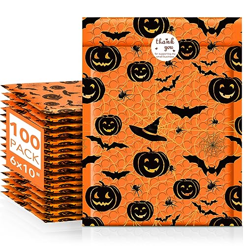 Fuxury Bubble Mailers 6x10 Inch 100 Pack Halloween Padded Envelopes - color: Orange, size: 6x10" 100 PC