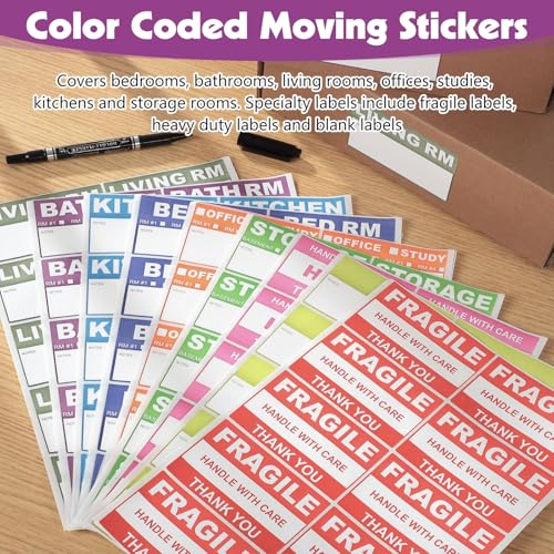 Thboxes 600 Count Removable Home Moving Labels, 9 Colour Stickers, Pen Set