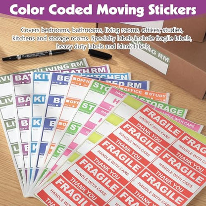 Thboxes 600 Count Removable Home Moving Labels, 9 Colour Stickers, Pen Set