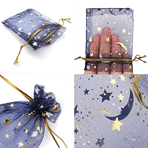 SUMAJU 100 Pieces Moon Star Organza Jewelry Candy Bags 2.7x3.5 Inch - color: Navy 2.7x3.5 Inch