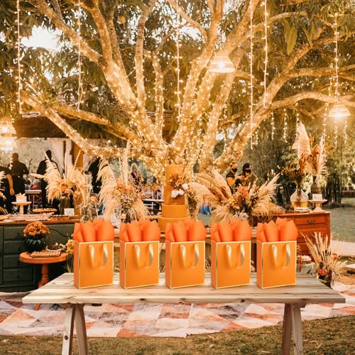 Yeaqee 50 Pcs Metallic Paepr Gift Bags Bulk with Handles,Orange - color: Orange