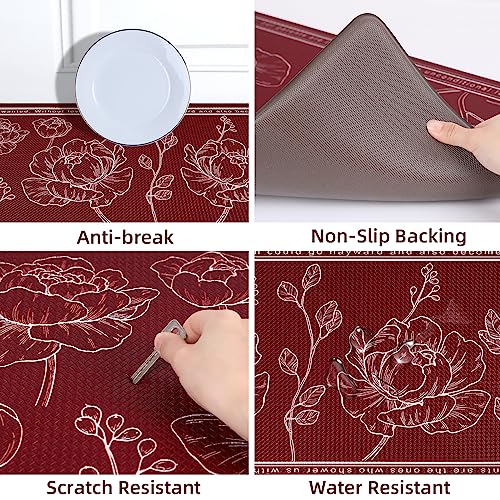 Kitchen Floor Mat Set of 2, Anti Fatigue Kitchen Mat 20"x32"+20"x47" - color: Red, size: 20"x32"+20"x48"