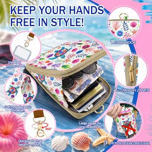 Lightweight Card Holder with RFID Blocking Lanyard Wallet - color: Floral Sea Turtle