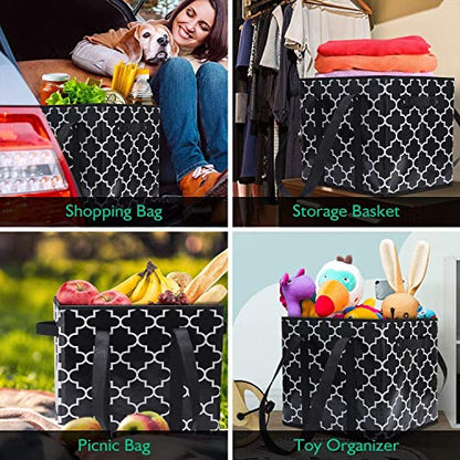 Reusable Grocery Bags 4-Pack Foldable Washable Large Storage Basket, Black - color: Black, size: 4 Pack