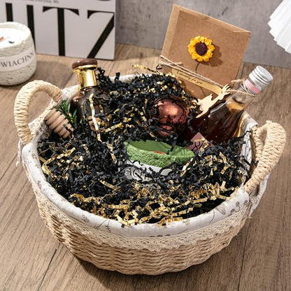 Mefleet 1 LB Crinkle Paper Filler Black & Gold Shredded Paper for Gift Box - color: Black & Gold