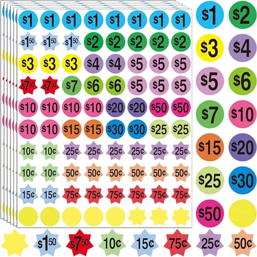 1600 Pcs Garage Sale Stickers,3/4" Round Removable Yard Sale Price Stickers