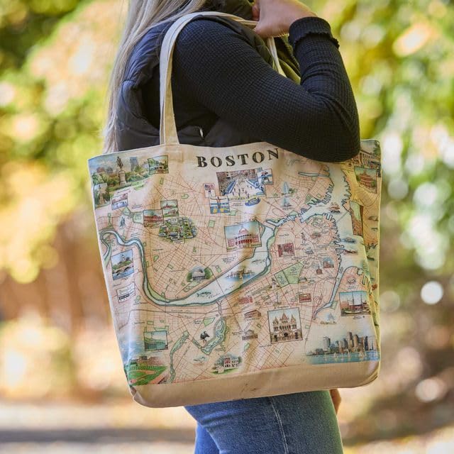 Xplorer Maps Canvas Tote Bag with Handles, Cloth Grocery Shopping Bag, Reusable & Eco-friendly Bag, 100% Cotton, Washable - color: Boston