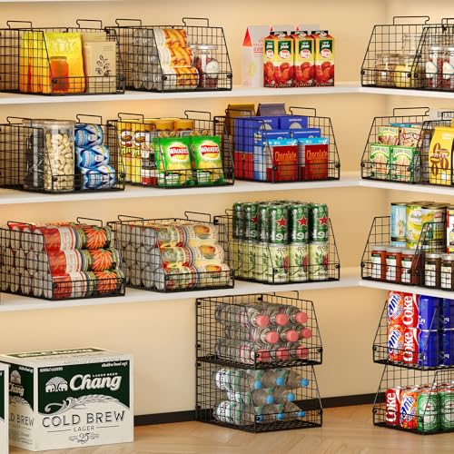 Jakyitvi 4 Pack XXL Stackable Wire Storage Basket, Extra Large Capacity Pantry Organizer and Storage, Muti-Purpose for Fruit Vegetable Basket & Toy Bin & Snack Organizer - size: 4 Pack-Narrow 11.8"W x 15.4"D
