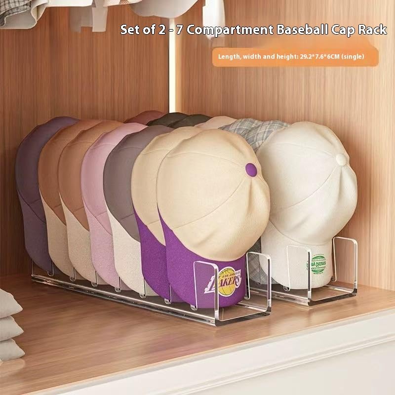 Acrylic Baseball Cap Organizer Rack 2-Pack - Holds 14 Hats, No Install Space Saving Display Stand for Closet, Bedroom, Entryway (Clear) - size: 2pack