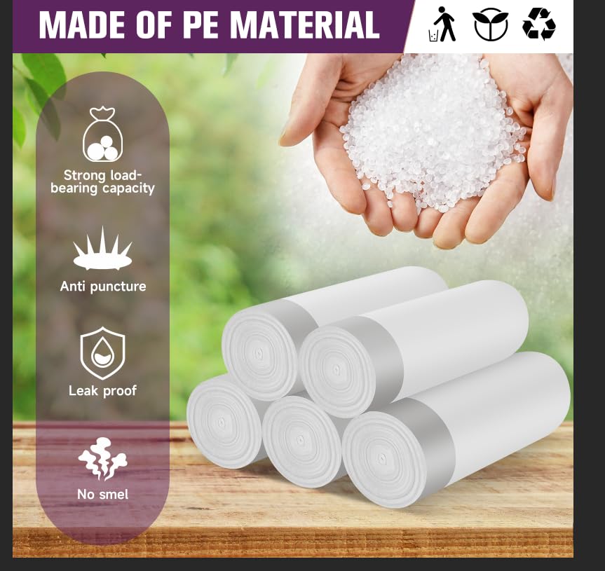 13 Gallon Tall Kitchen Trash Bags - 60 Count Drawstring Garbage Bags for Standard Kitchen Trash Cans, Heavy Duty Leak Proof Wastebaskets Liners, Extra Thick Tear Resistant - color: 13Gal white 60 Counts