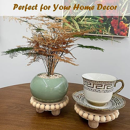 3 Pcs Small Wood Risers for Display,Mini 4 Inch Wooden Round Riser Famrhouse Pedestal Decor Succulent Potted Beaded Stand for Table Tiered Trays Home Kitchen Decoration (Mini Light Brown-3pack)