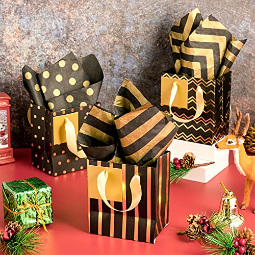 Tenare 12 Pcs Small Gift Bags Bulk,4 x 2.75 x 4.5 Inch,Black Gold - color: Black Gold, size: 4 x 2.75 x 4.5 Inch