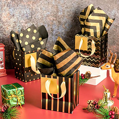Tenare 12 Pcs Small Gift Bags Bulk,4 x 2.75 x 4.5 Inch,Black Gold - color: Black Gold, size: 4 x 2.75 x 4.5 Inch