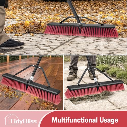 TidyBliss 24” Large Push Broom Outdoor Heavy Duty with 63” Long Handle - color: Red