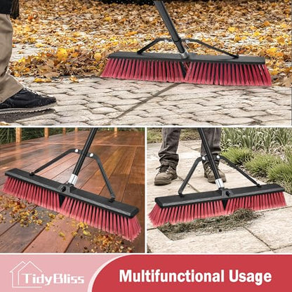 TidyBliss 24” Large Push Broom Outdoor Heavy Duty with 63” Long Handle - color: Red