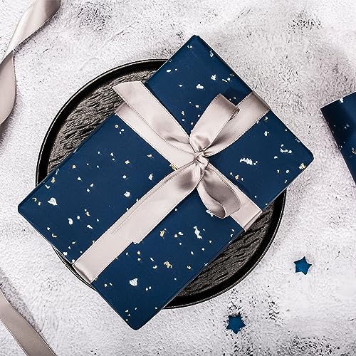MAYPLUSS Navy Blue Wrapping Paper Roll, 17N x 16.5FT Shiny Flakes Gift Wrap - color: Flake Navy Blue
