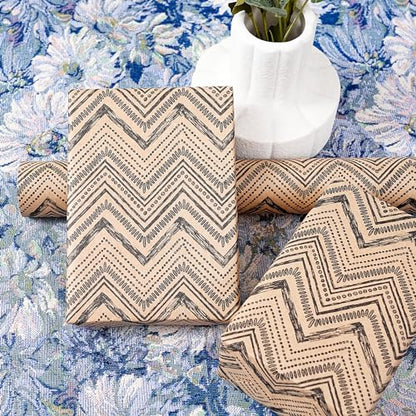 Ulmasinn Boho Kraft Wrapping Paper Roll, Black Geometric Gift Wrap on Recyclable Brown Kraft Paper, 17" x 33', Rustic Wrapping Paper for Wedding, Birthday, Baby Shower, Holiday Gifts & DIY Crafts - color: Ethnic Tribal