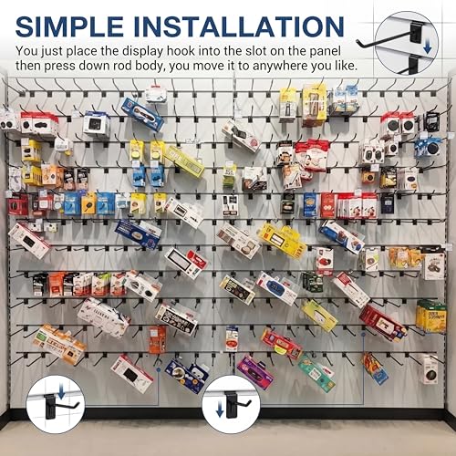 Ferraycle 24 Pack Heavy Duty Slatwall Hooks 4/6/8 Inch Slat Wall Hooks Slatwall Accessories Metal Wall Panel Hangers for Garage Organization Retail Display Shelves Tools and Equipment Hanging(Black) - color: Black