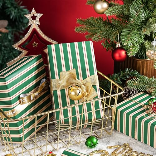 WRAPAHOLIC Christmas Wrapping Paper - Mini Roll - 17 Inch x 16.5 Feet - Elegant Red and Green Stripe Wrapping Paper for Christmas, Birthday, Wedding, Baby Shower - color: Stripes - Red & Green, size: 17 inch x 16.5 feet