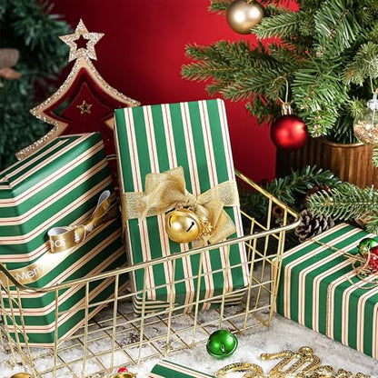 WRAPAHOLIC Christmas Wrapping Paper - Mini Roll - 17 Inch x 16.5 Feet - Elegant Red and Green Stripe Wrapping Paper for Christmas, Birthday, Wedding, Baby Shower - color: Stripes - Red & Green, size: 17 inch x 16.5 feet