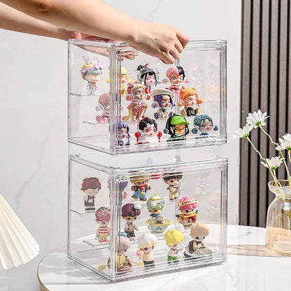BOHOIDEE 3 Tiers Clear Display Case with Lights, Acrylic Storage Organizers Box with Magnetic Door, Acrylic Dustproof Showcase for Collectibles Action Figure - size: Tabletop Medium