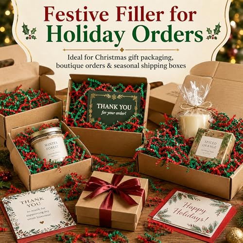 STRBOXONG Christmas Red Green Crinkle Paper Filler 1 LB, Recyclable Crinkle Cut Paper Shred for Holiday Gift Baskets, Christmas Gift Boxes, Gift Bags, Party Favors and Seasonal Packaging - color: Christmas Red & Green