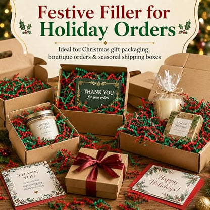 STRBOXONG Christmas Red Green Crinkle Paper Filler 1 LB, Recyclable Crinkle Cut Paper Shred for Holiday Gift Baskets, Christmas Gift Boxes, Gift Bags, Party Favors and Seasonal Packaging - color: Christmas Red & Green