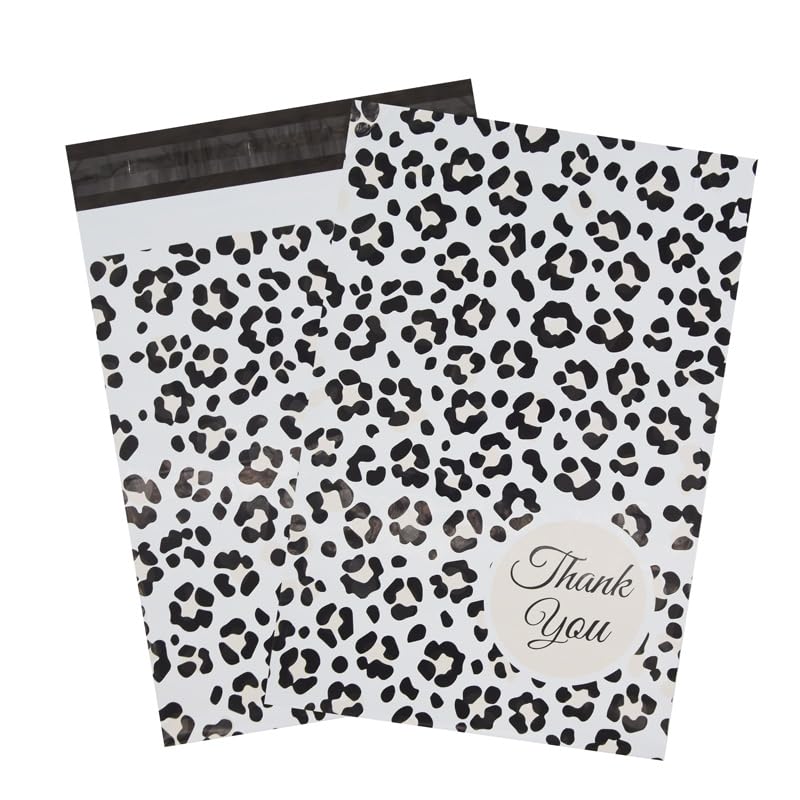 100x Poly Mailers 10x13 Inch Mailing Bags Colorful Thank You Designs with Self Seal Tear & Waterproof Shipping Envelopes for Packaging, Small Business & E-Commerce (Leopard Thank You) - color: Leopard Thank You
