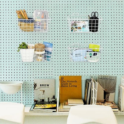 Pegboard Baskets 2 Pack Peg Board Metal Shelves Organizers (Medium, White) - size: Medium, style: 2M White Pegboard Baskets